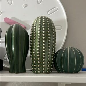 Green Ceramic Cactus Decor Set